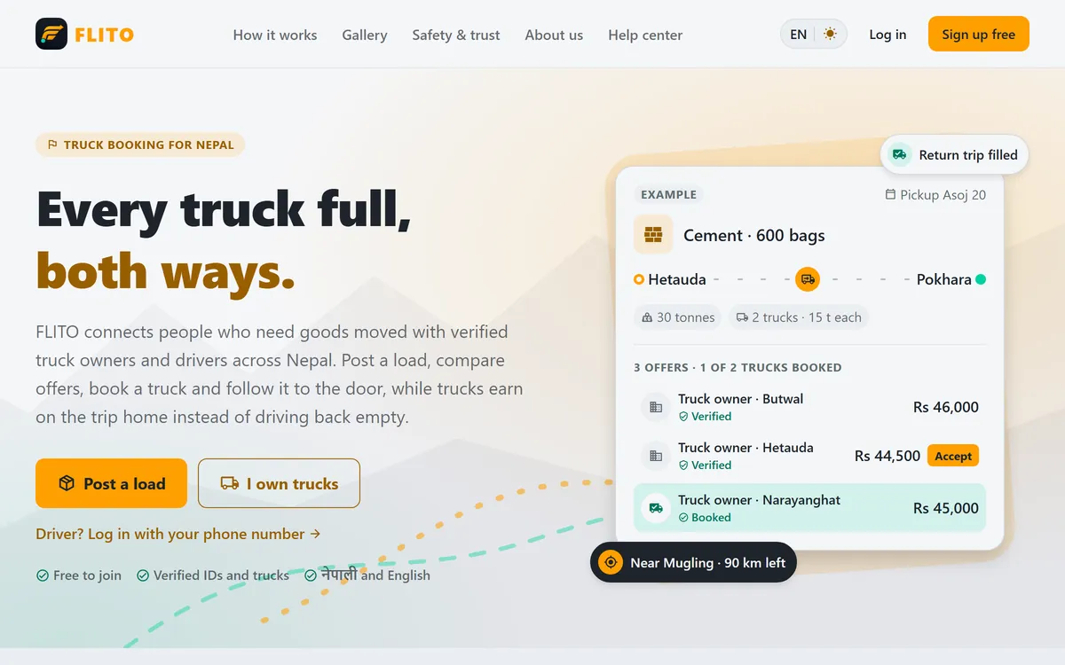 FLITO - first screen of the live app
